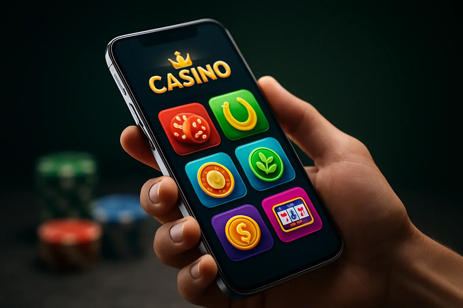 Flagship Android smartphone showing a vivid premium casino app interface